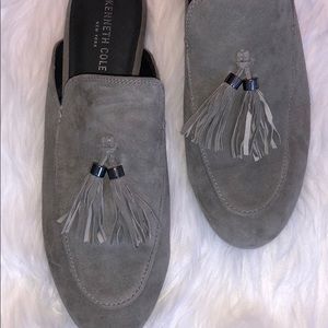 Kenneth Cole Loafers Mules Gray Suede Tassel 8.5